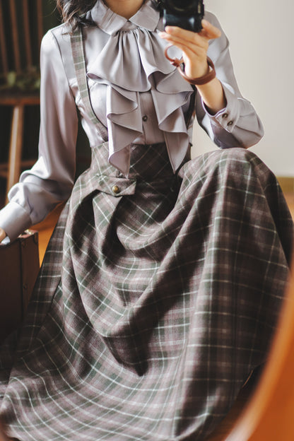 レトロエレガントサテンブラウス