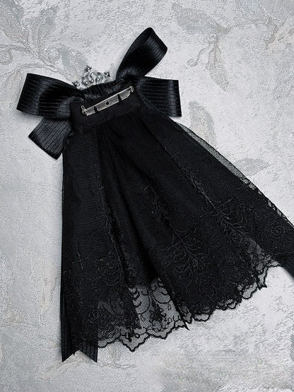 Black Mist Banquet Gothic Cross Rose Bonnet + Veil + Brooch