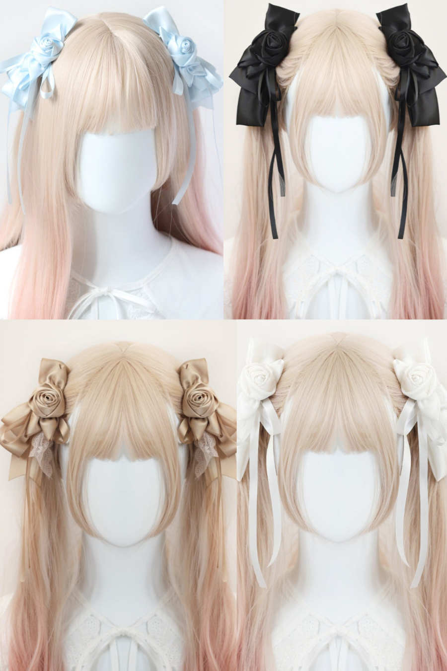 ローズリボンペアクリップヘアアクセサリー