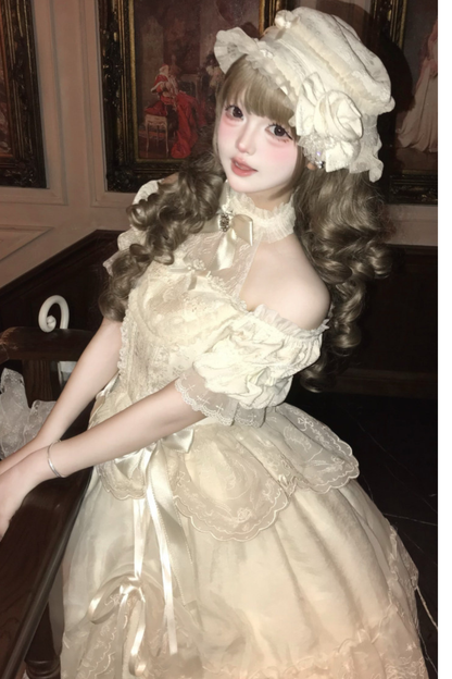 Moon River Lolita Puff Sleeve Top + Vest + Skirt