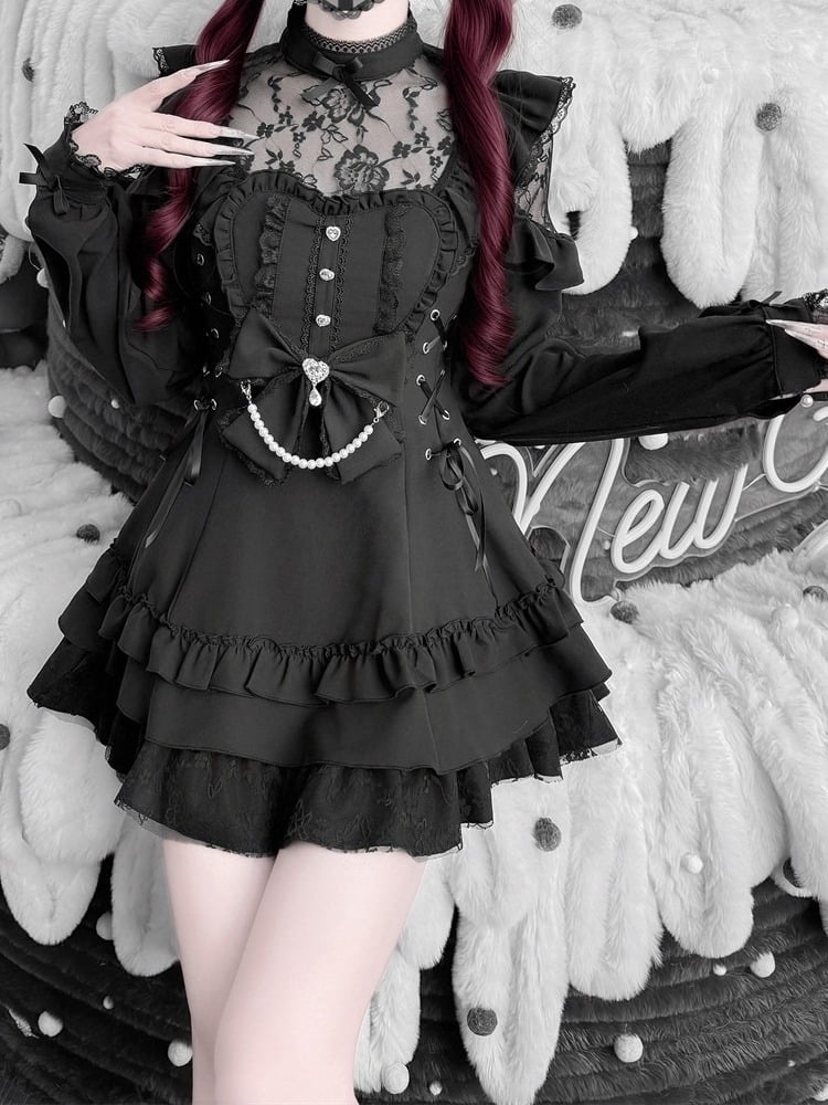 [Pre-order Deadline: April 22] Sweet and Gothic Floral Lace Ruffle Ribbon Dress Suit Full Set