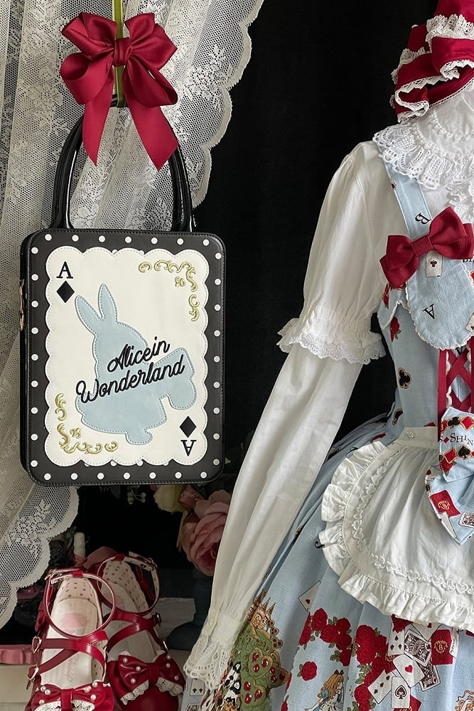 [Clôture des réservations le 16 juillet] Sac carré Alice fantaisie lapin cartes à pois avec bandoulière
