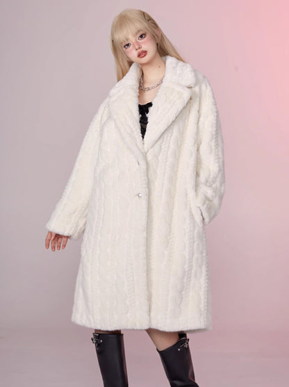 Sweet Milky Long Eco Fur Coat