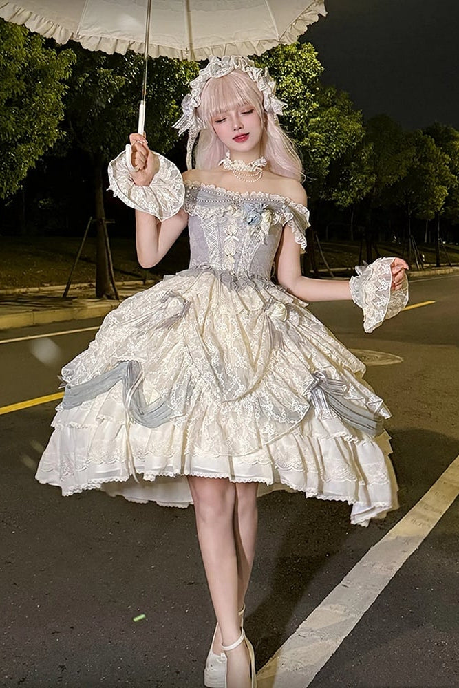[Pre-order Deadline: June 14] Mist Blue Moonlight Elegant Princess Lolita Corset Pull-Up Dress