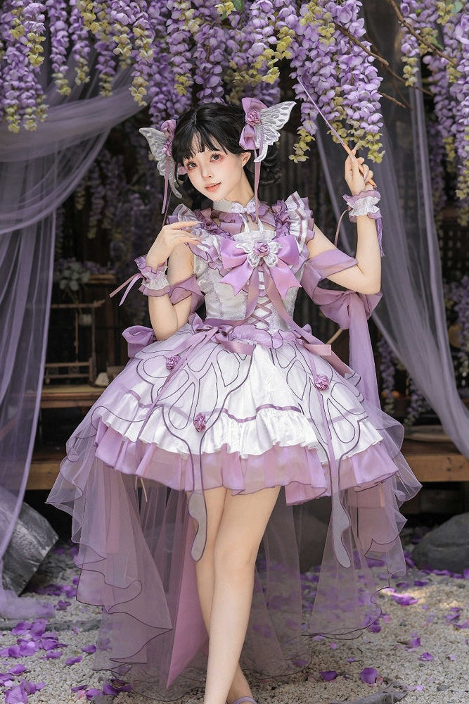 【8月18日予約締切】蝴蝶フェアリーチャイナロリータエンブロイダリーリボンレイヤードドレスコンプリートセット