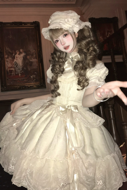 Moon River Lolita Puff Sleeve Top + Vest + Skirt