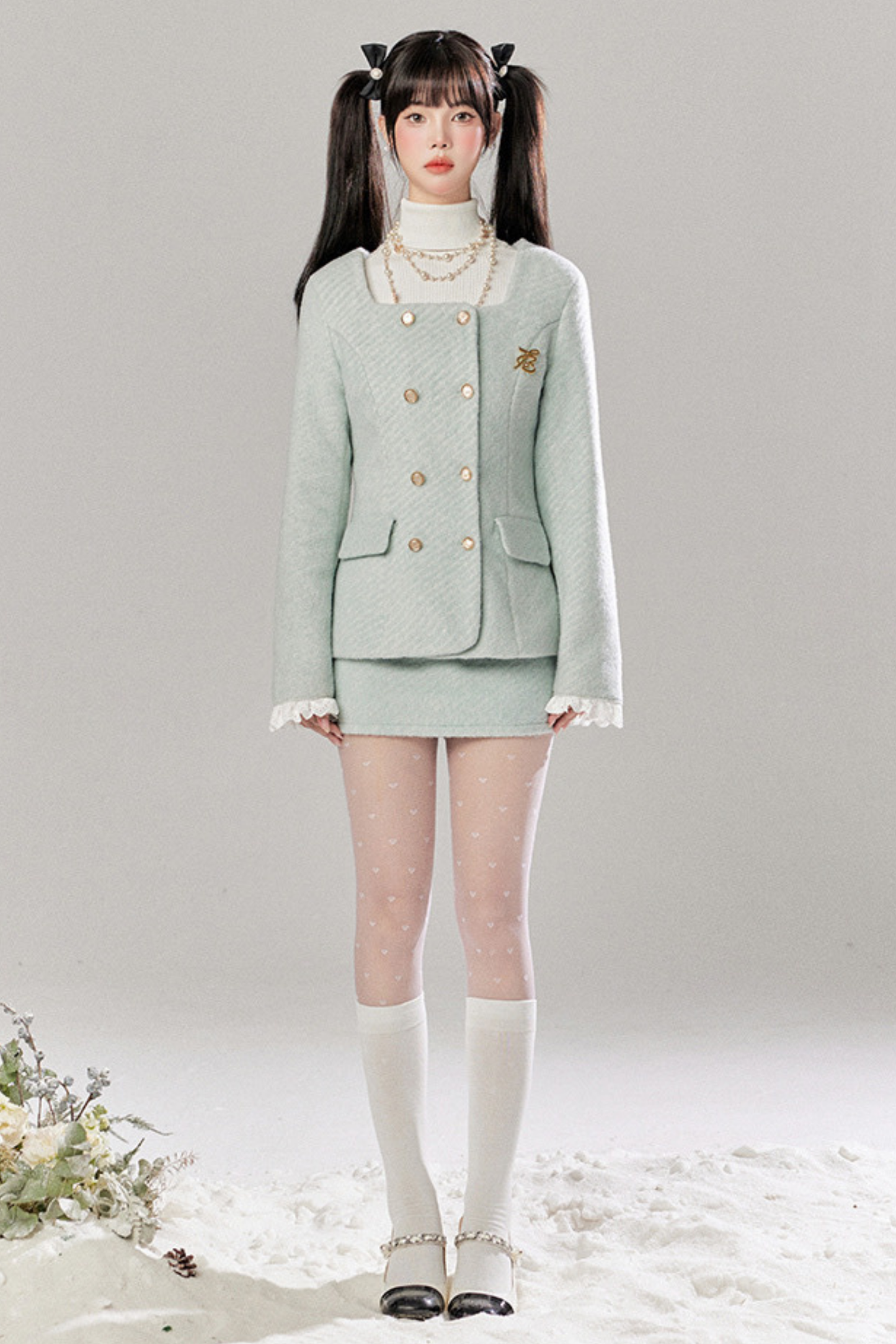 Ice Blue Retro Gurley Jacket + Tight Skirt