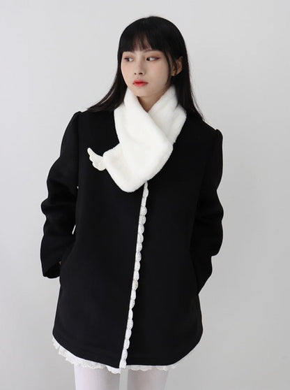 Wind velvet scarf quilted wool coat + scarf