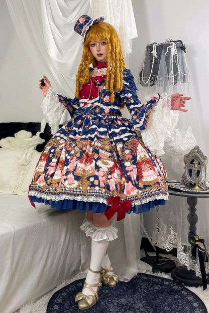 【4月26日予約締切】レトロロマンスイートロリータリボンケーキプリントゴージャス姫袖ドレス