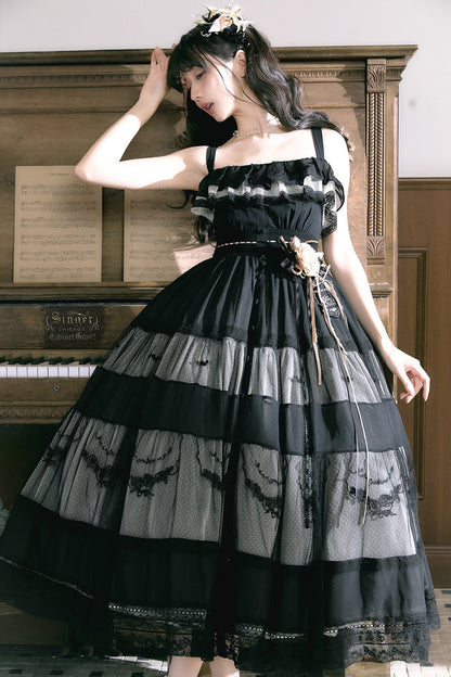 【Cierre de reservas: 22 de junio】Vestido romántico en capas con bordado floral azul/negro