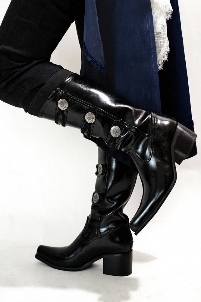 【9月7日予約締切】Black/White/Gray Gothic Lolita Prince Square Toe Retro Boots