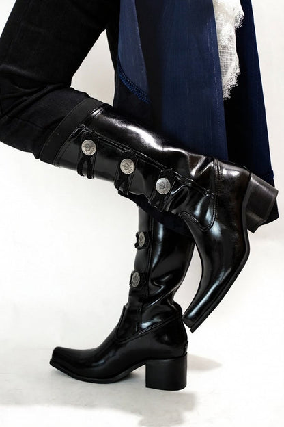 【9月7日予約締切】Black/White/Gray Gothic Lolita Prince Square Toe Retro Boots