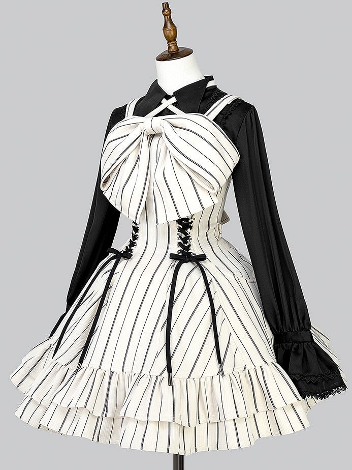 【12月29日予約締切】ゴシックロリータストライプリボンサスドレス