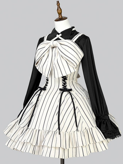 【12月29日予約締切】ゴシックロリータストライプリボンサスドレス
