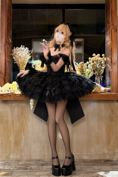 【予約商品】プリンセスバレエケーキロリータドレス+ヘアバンド+ネックレス+スリーブ+テール