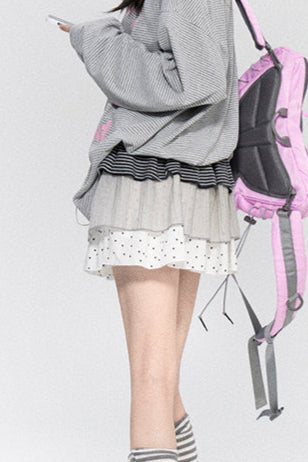 ラビットボーダートップス+ドットスカート