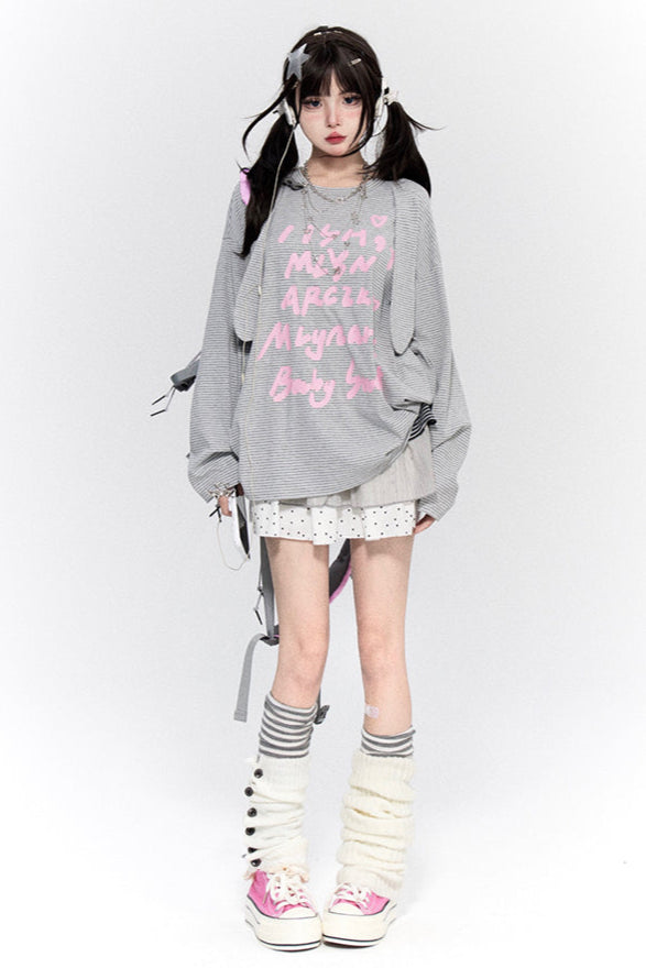 ラビットボーダートップス+ドットスカート