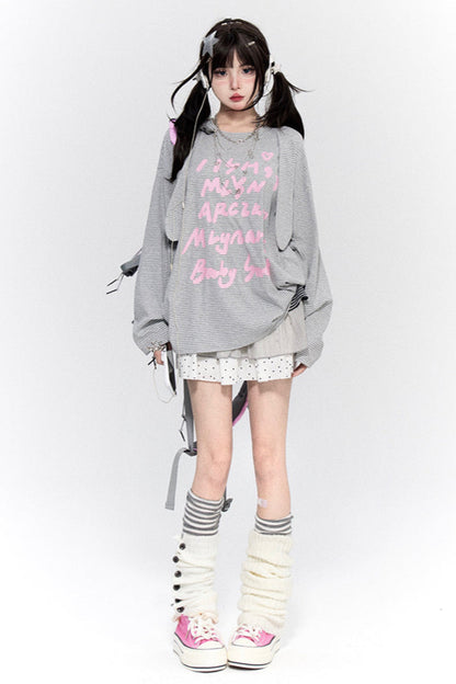 ラビットボーダートップス+ドットスカート