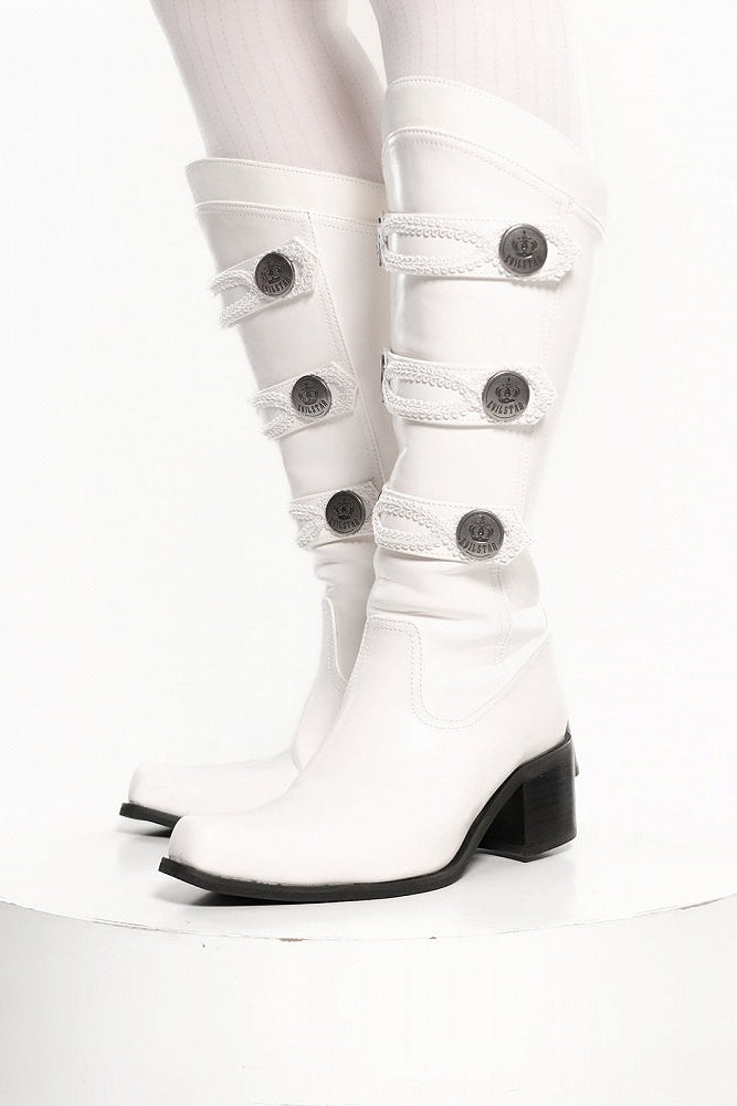 【9月7日予約締切】Black/White/Gray Gothic Lolita Prince Square Toe Retro Boots