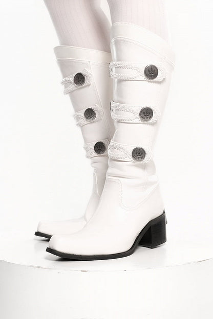 【9月7日予約締切】Black/White/Gray Gothic Lolita Prince Square Toe Retro Boots