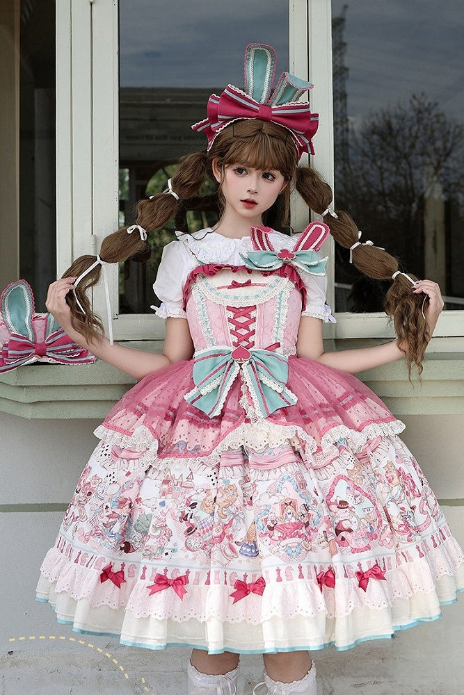 [Pre-order Deadline: July 1] Pink x Green Alice Cat Sweet Lolita Series Accessories (Bunny Ear Ribbon Hair Clip, Bunny Ear Ribbon Brooch, Bunny Ear Ribbon Tea Cup Hat, Back Ribbon Train)