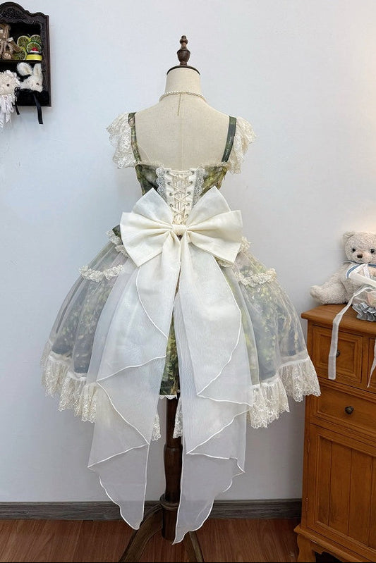 【8月23日予約締切】Elegant Forest Floral Oil Painting Print Classical Lolita series accessories（Back ribbon train・detachable sleeves）