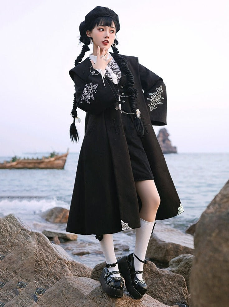 大衣马甲 深色哥特式羊毛披肩外套 帅气的洛丽塔设计