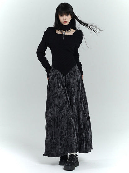 Ghost Girl Pleated Textured Velvet Skirt