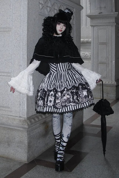 【10月3日予約締切】Black Elegant Gothic Beaded Fringe Layered Cape