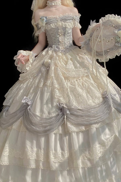 [Pre-order Deadline: June 14] Mist Blue Moonlight Elegant Wedding Lolita Corset Pull-Up Dress