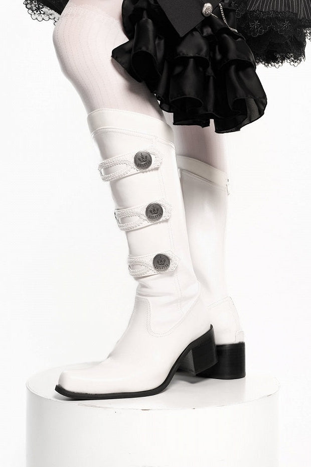 【9月7日予約締切】Black/White/Gray Gothic Lolita Prince Square Toe Retro Boots