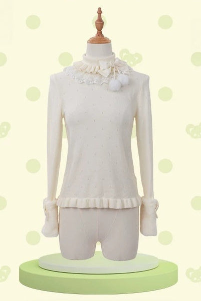 [Pre-order Deadline: October 25] 4 Colors Sweet Lolita Frill High-Neck Long-Sleeve Knit Top