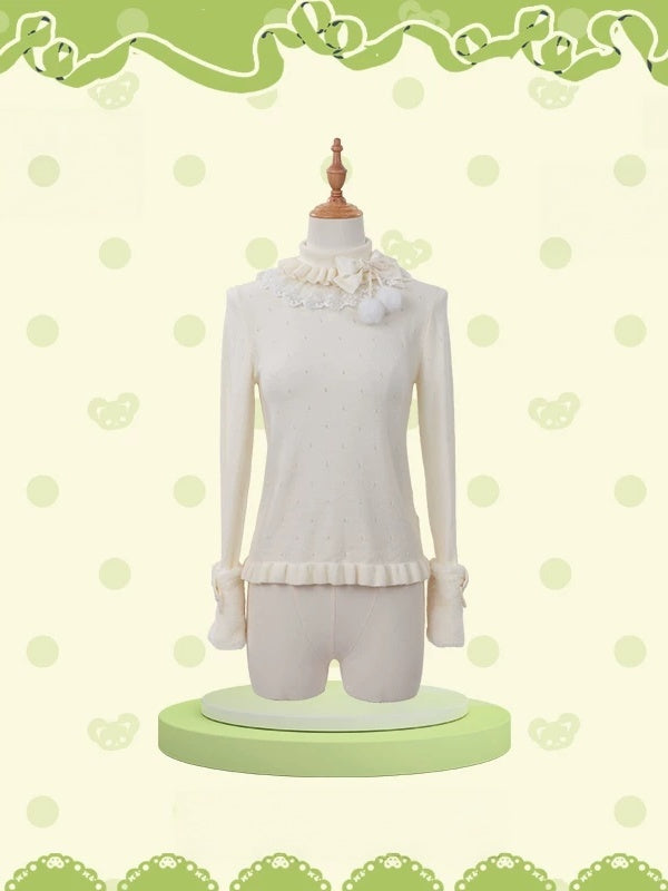 [Pre-order Deadline: October 25] 4 Colors Sweet Lolita Frill High-Neck Long-Sleeve Knit Top