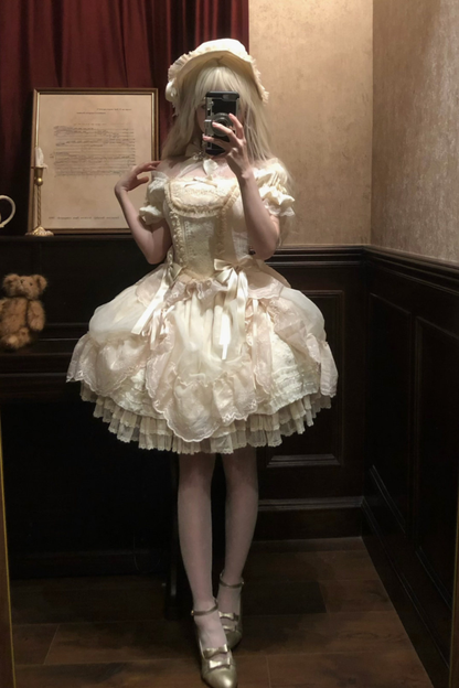 Moon River Lolita Puff Sleeve Top + Vest + Skirt
