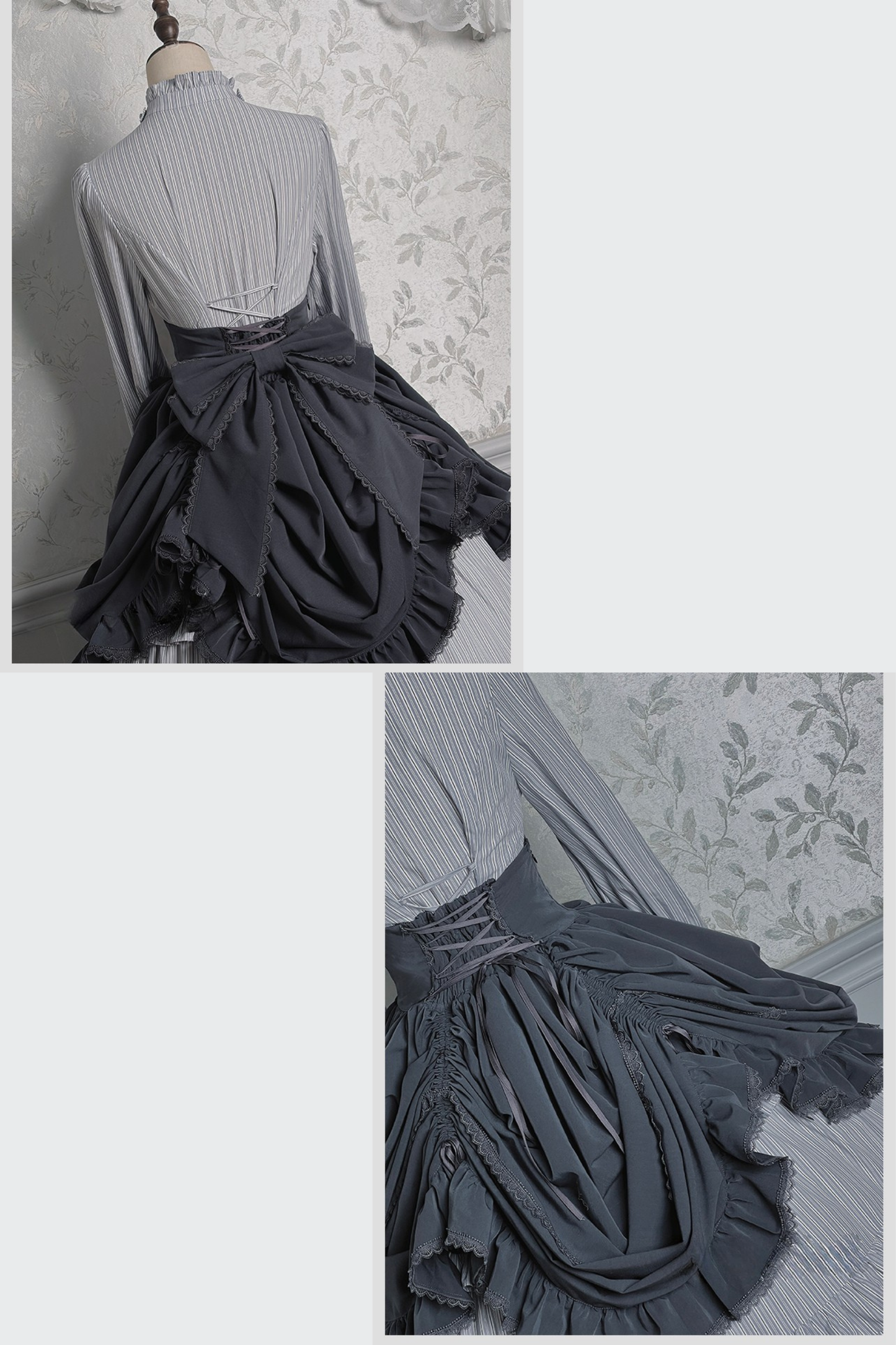 【12月23日予約締切】ビクトリアデュークエレガントクラシックフリルスタンドカラーリボンシャツ