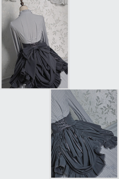 【12月23日予約締切】ビクトリアデュークエレガントクラシックフリルスタンドカラーリボンシャツ