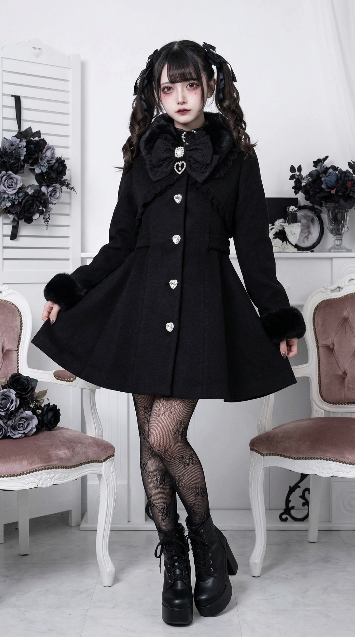 リボンウエストマークフレアコート