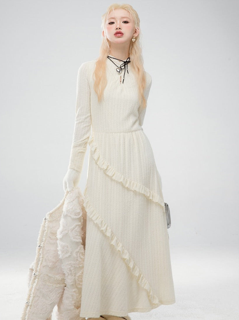 Small Custom Melted Snow Lace Cutout Irregular Ruffle Dress [Reserved Item].