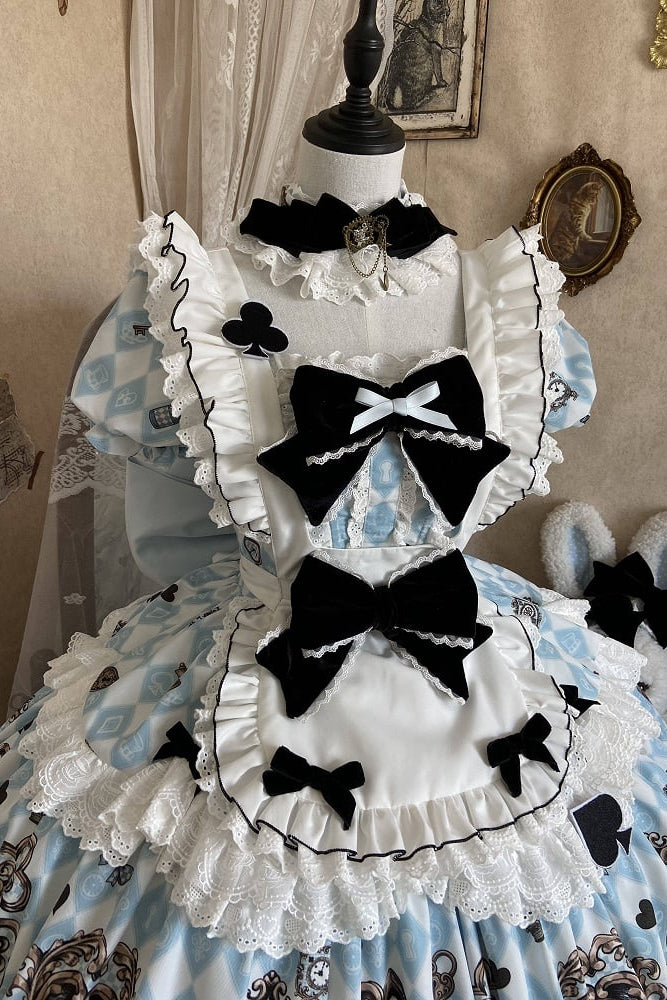 [Reservierungsschluss 30. Juni] Blaue x weiße Alice-im-Wunderland Sweet-Lolita-Accessoires-Serie (Hasenohren-Hut, Hasenohren-Haarreif, Halsband, Taschenuhr-Brosche, rückseitige Schleppen-Schleife, Handgelenkstulpen)