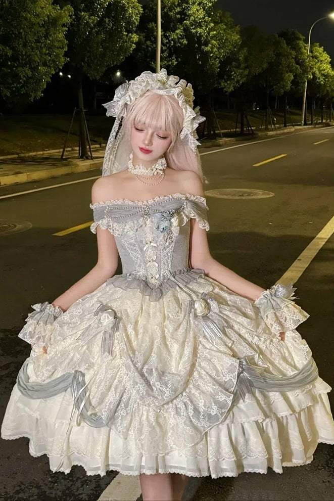 [Pre-order Deadline: June 14] Mist Blue Moonlight Elegant Princess Lolita Corset Pull-Up Dress