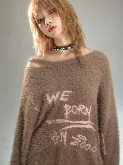 Romantic Punk Graffiti Jacquard Mink Fur Loose Knit