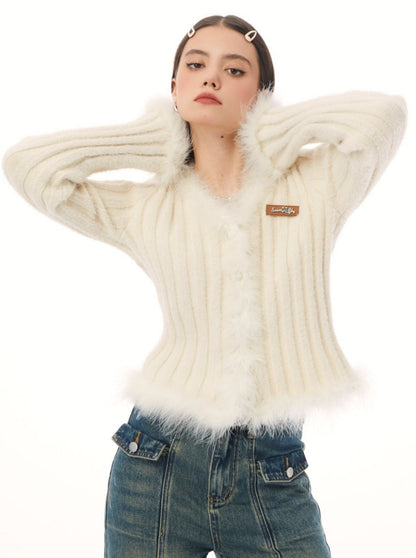 American Retro Fur Knit Cardigan