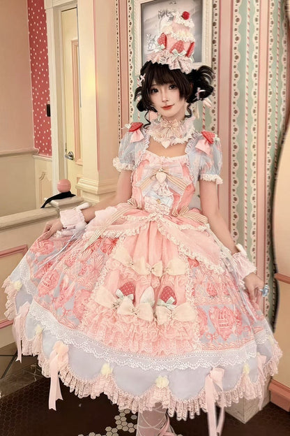 【6月26日予約締切】ストロベリーエンジェルスイートロリータプルアップチュールレイヤードOpドレス（ベルスリーブ付き）