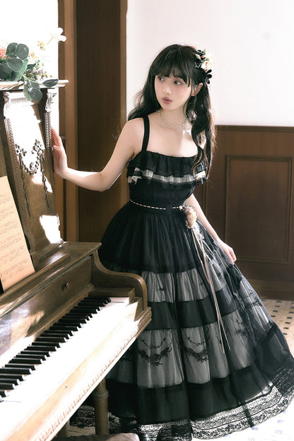 【Cierre de reservas: 22 de junio】Vestido romántico en capas con bordado floral azul/negro