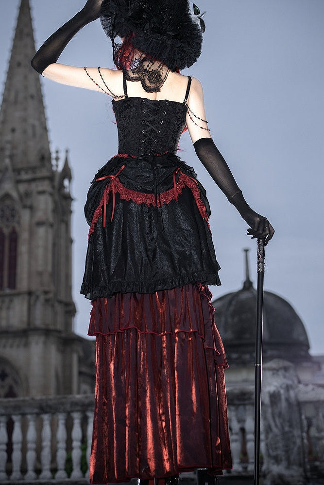 [Pre-order] Red and Black Dark Gothic Lolita Jacquard Corset Bustier Top