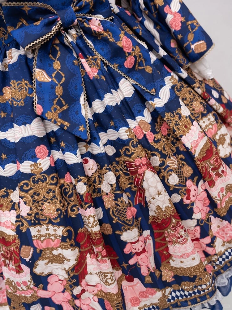 【4月26日予約締切】レトロロマンスイートロリータリボンケーキプリントゴージャス姫袖ドレス