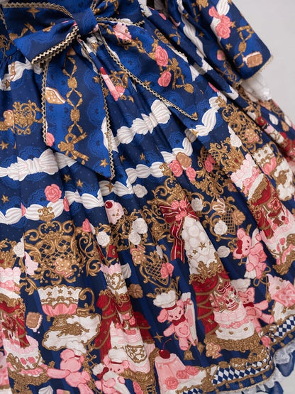 【4月26日予約締切】レトロロマンスイートロリータリボンケーキプリントゴージャス姫袖ドレス