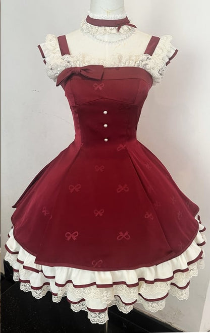 【1月29日予約締切】エレガントルージュロリータフリルリボンサスドレス＋チョーカー