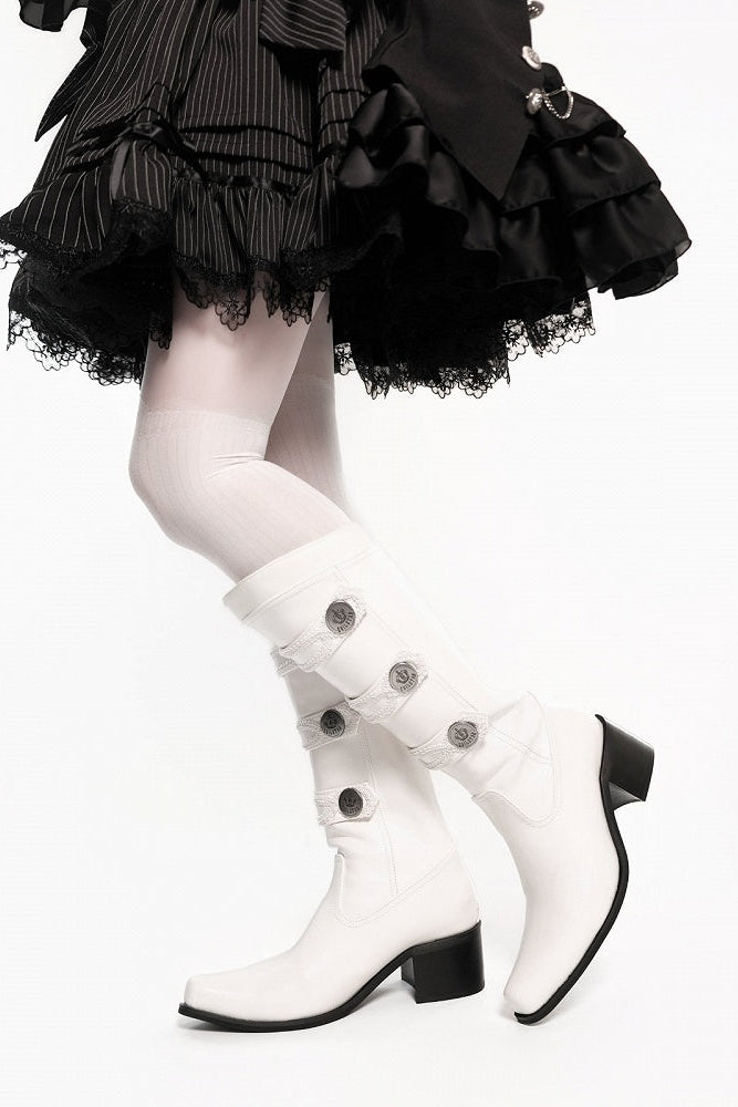 【9月7日予約締切】Black/White/Gray Gothic Lolita Prince Square Toe Retro Boots
