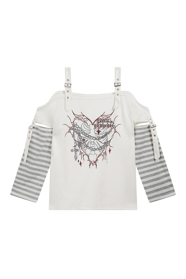 Dark Mode Striped Off-the-shoulder Top